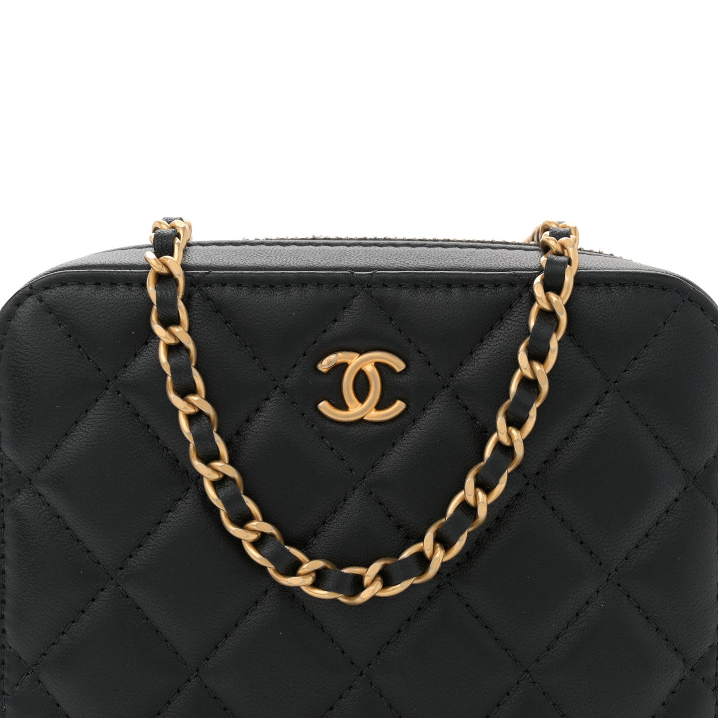 Lambskin Quilted CC Pearl Crush Camera Case Black