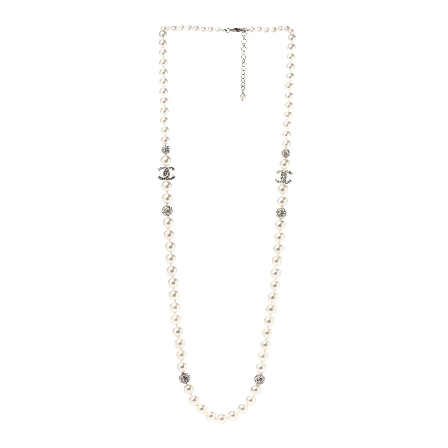 Chanel Pearl Crystal Long CC Necklace Gold 2 of 4
