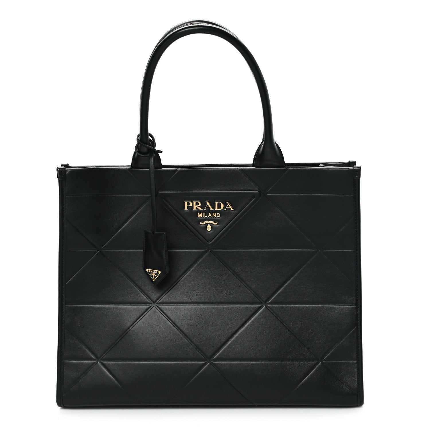 Prada Soft Calfskin Triangolo Symbole Embossed Medium Tote Black 1 of 10