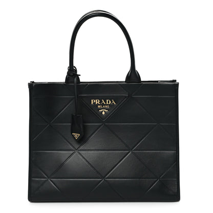 Prada Soft Calfskin Triangolo Symbole Embossed Medium Tote Black 1 of 10
