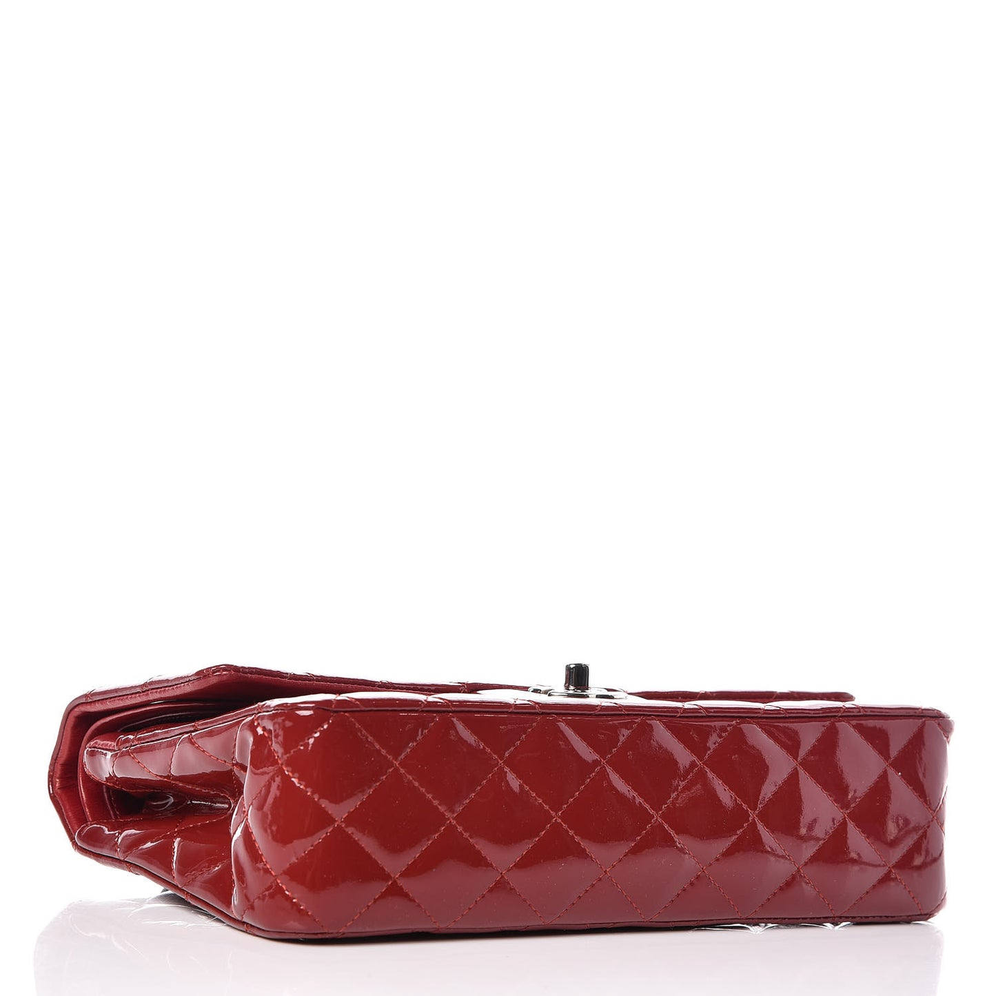 Patent Calfskin Quilted Medium Double Flap Dark Red