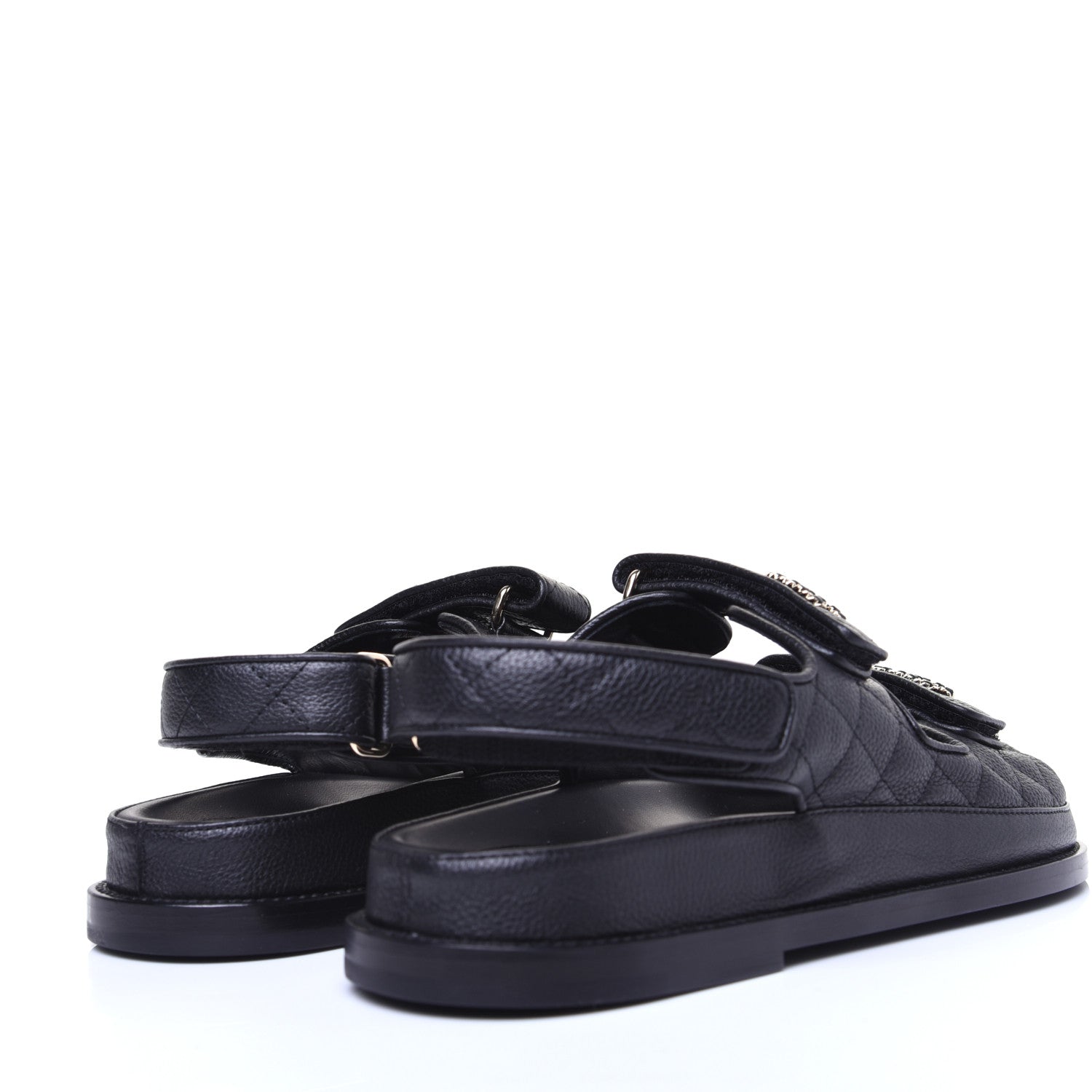 Chanel Grained Calfskin Velcro Dad Sandals 37.5 Black 2 of 11