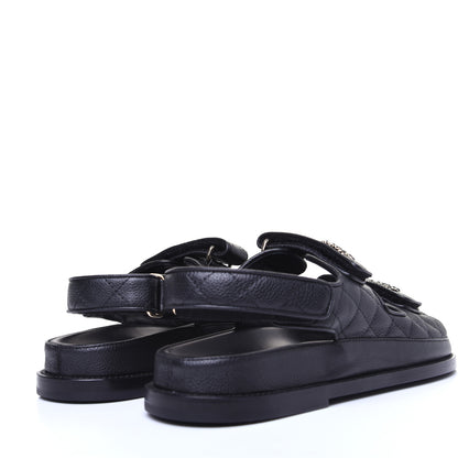 Chanel Grained Calfskin Velcro Dad Sandals 37.5 Black 2 of 11