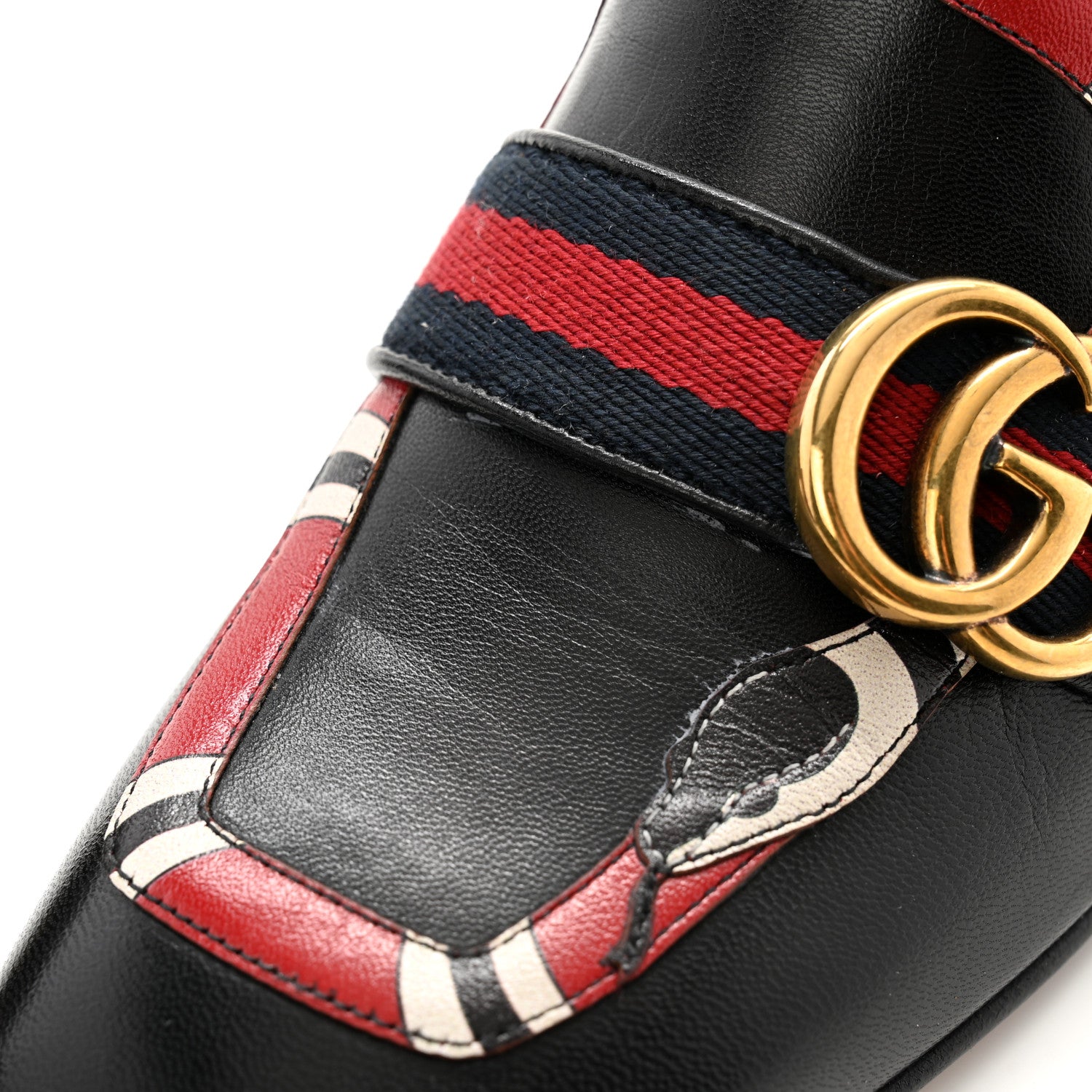 Gucci Malaga Kid Web Kingsnake GG Peyton Loafer Pumps 36 Black 9 of 10