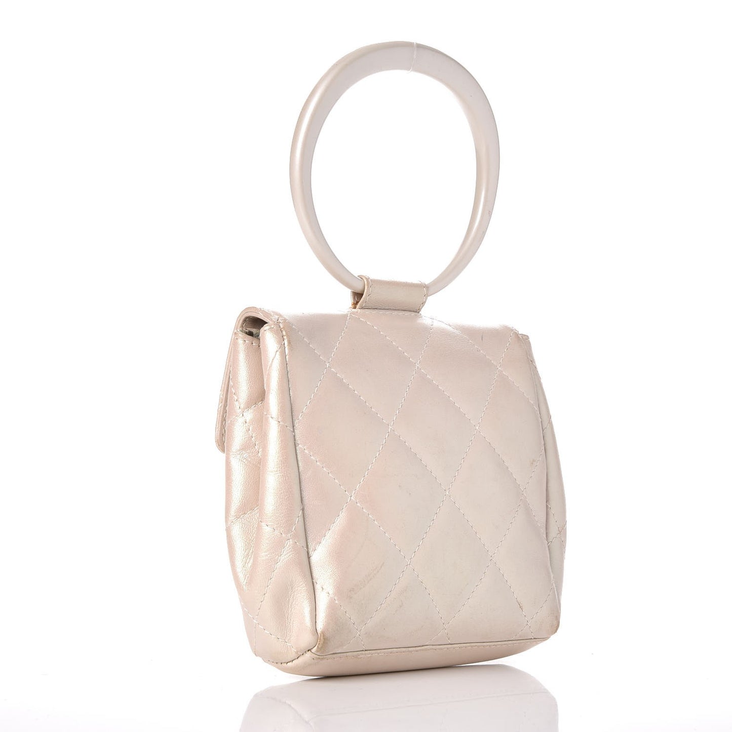 Iridescent Lambskin Quilted Round Handle Mini Flap