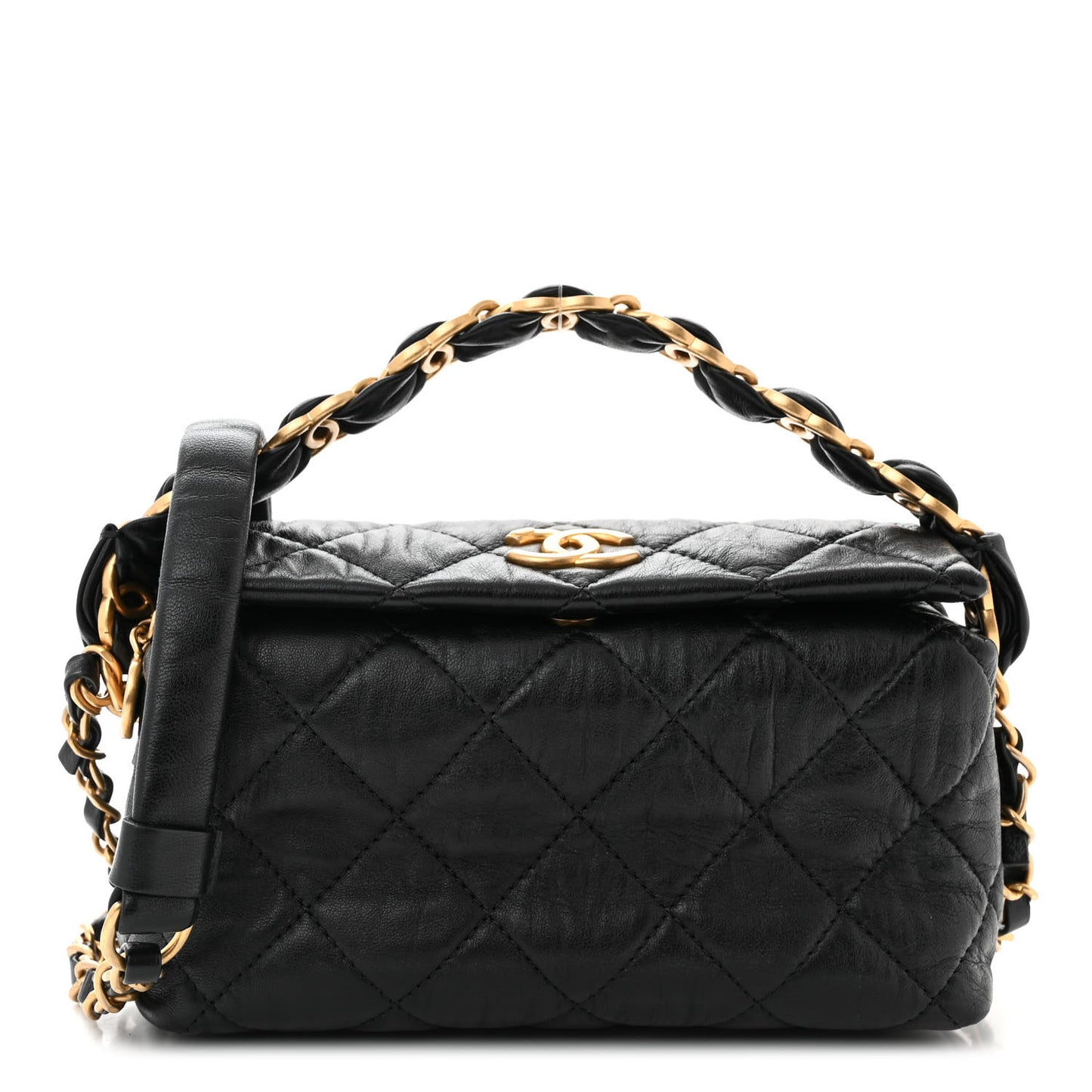 Crumpled Lambskin Quilted Small CC Links Shoulder Bag Black