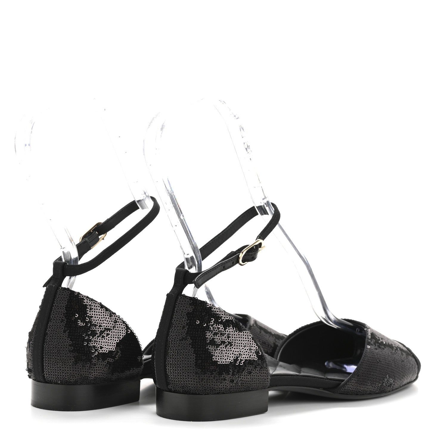 Chanel Sequin Grosgrain CC Cap Toe Ankle Flat 37.5 Black 5 of 9