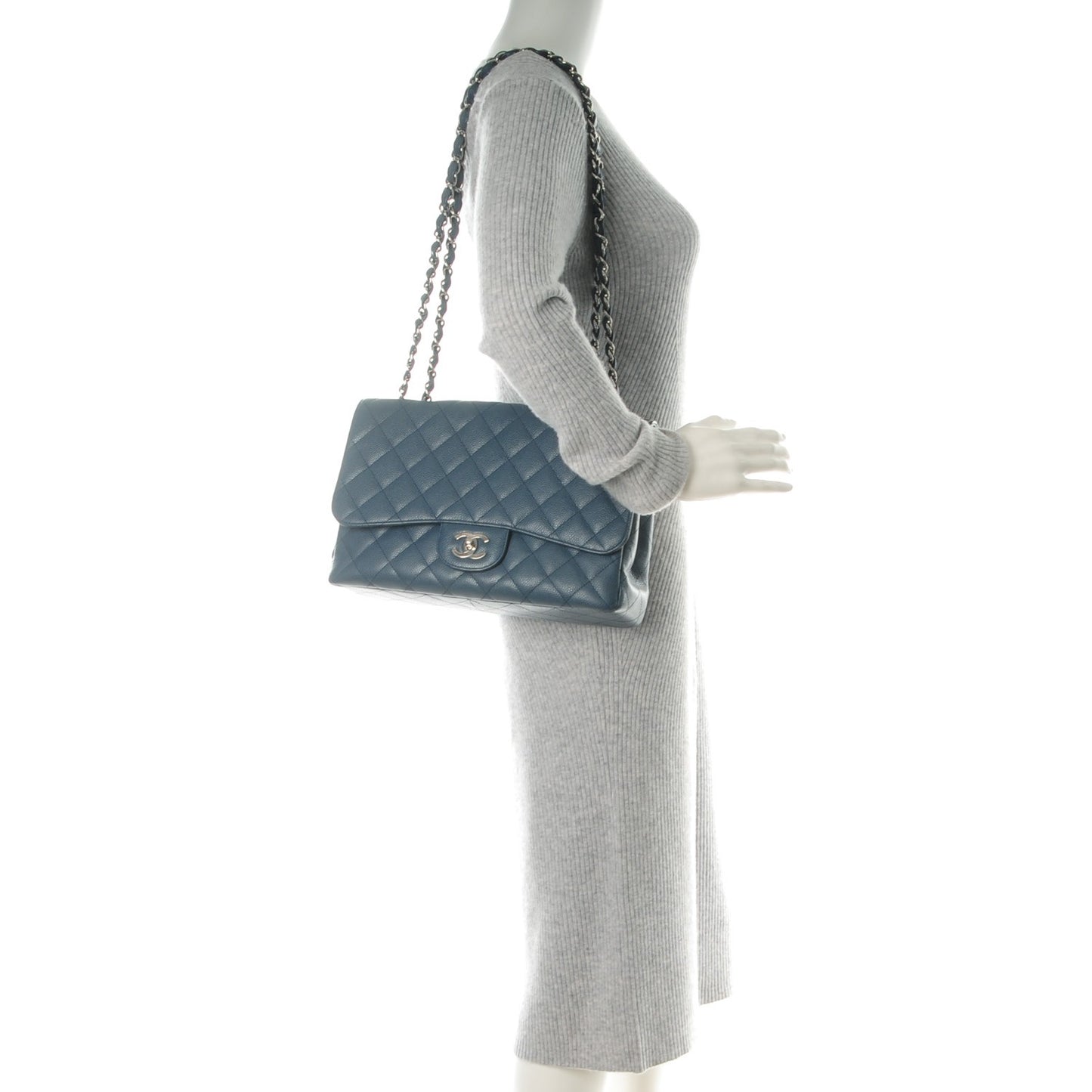Caviar Quilted Jumbo Single Flap Blue
