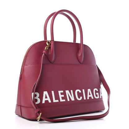 Balenciaga Signature Grained Calfskin Logo M Ville Top Handle Bag Rouge Grenat White 2 of 4