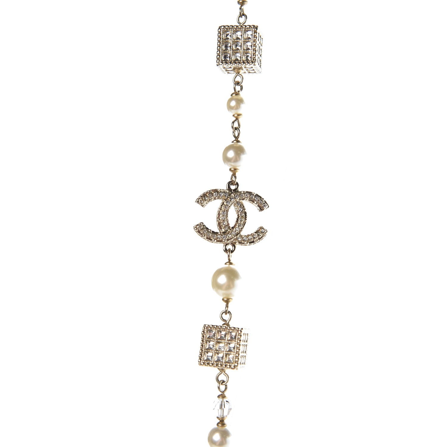 Chanel Pearl Baguette Crystal CC Long Necklace Gold 8 of 10