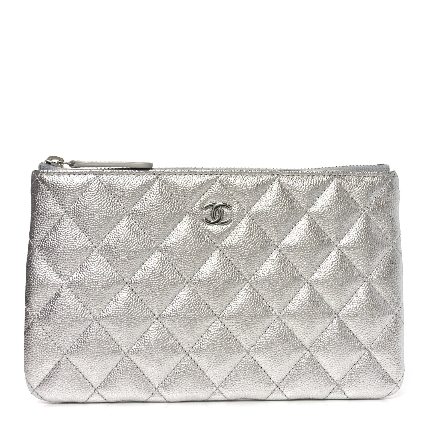 Chanel Metallic Caviar Quilted Small Zipped Pouch Silvery 1 of 8