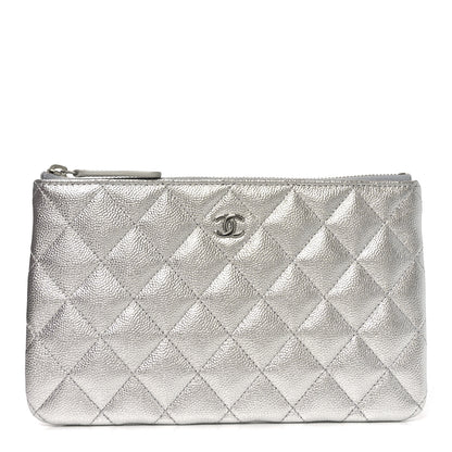 Chanel Metallic Caviar Quilted Small Zipped Pouch Silvery 1 of 8