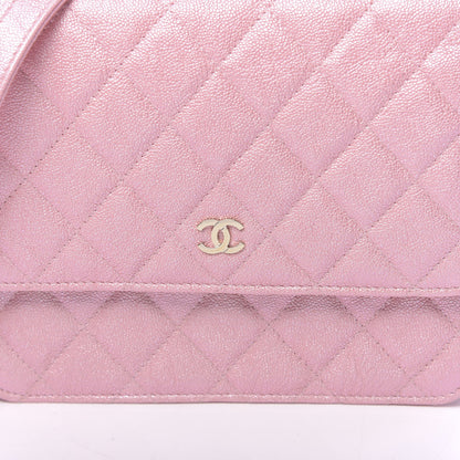 Chanel Iridescent Caviar Quilted Square Wallet On Chain WOC Rose Pink 11 of 12