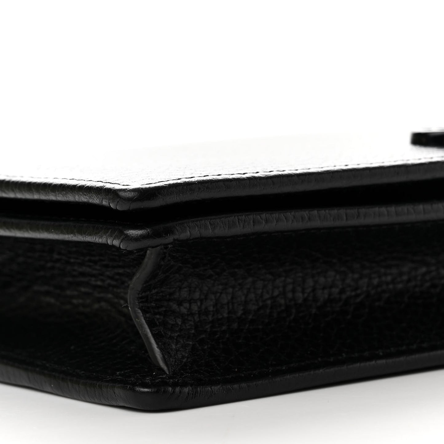 Dollar Calfskin Enamel Monochrome Mini GG Marmont Chain Wallet Black