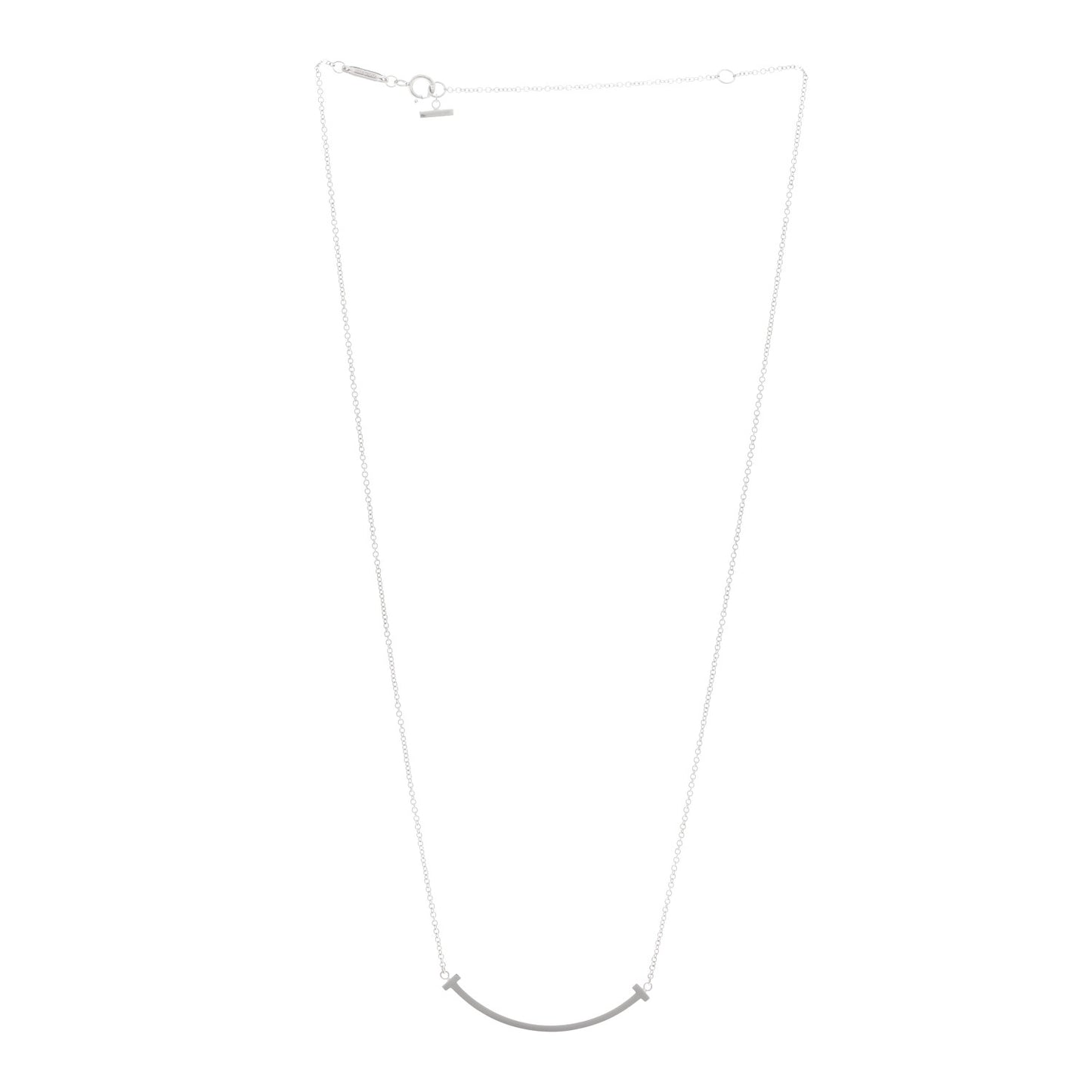 18K White Gold Small T Smile Pendant Necklace