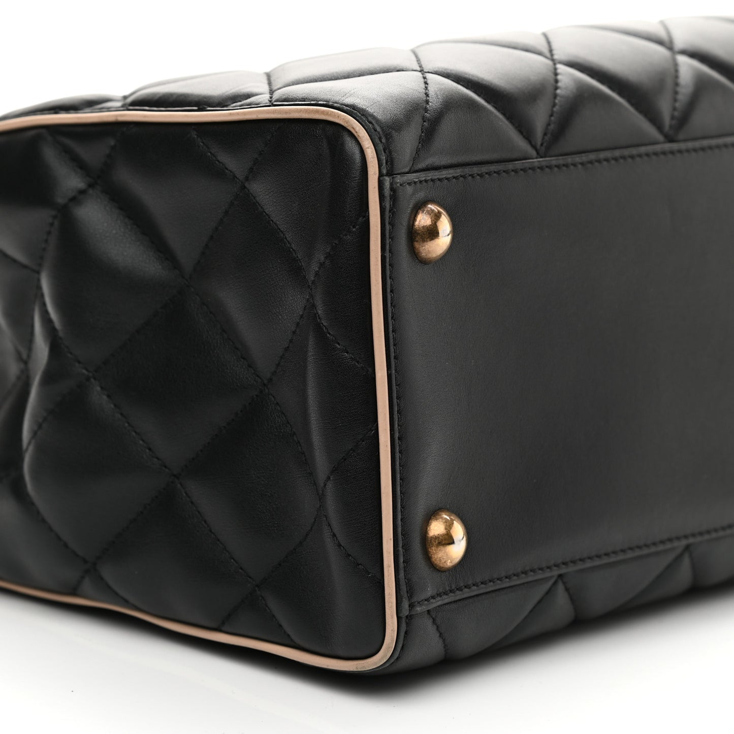 Lambskin Quilted Small Portobello Tote Black Beige