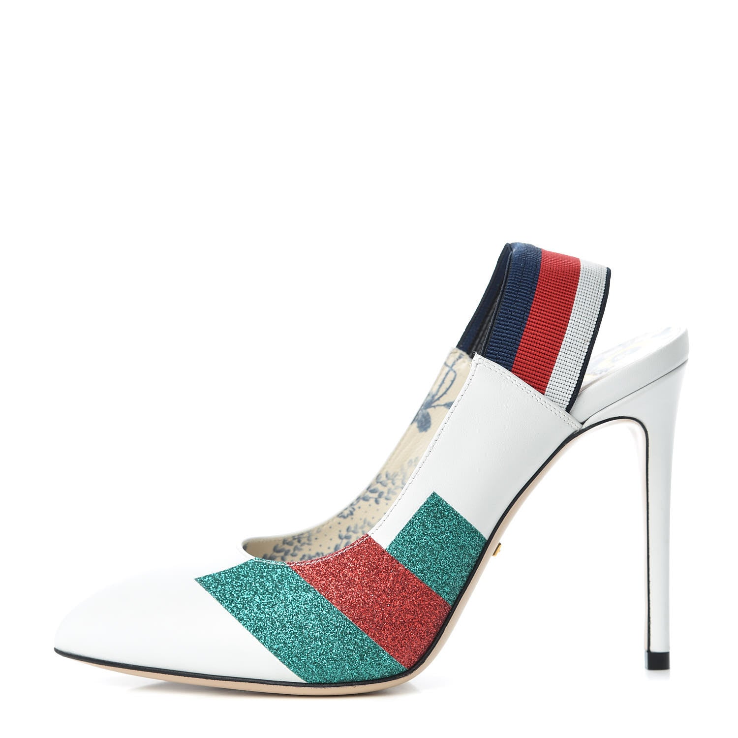 Gucci Calfskin Glitter Web High Heel Slingback Pumps 38 White 1 of 9
