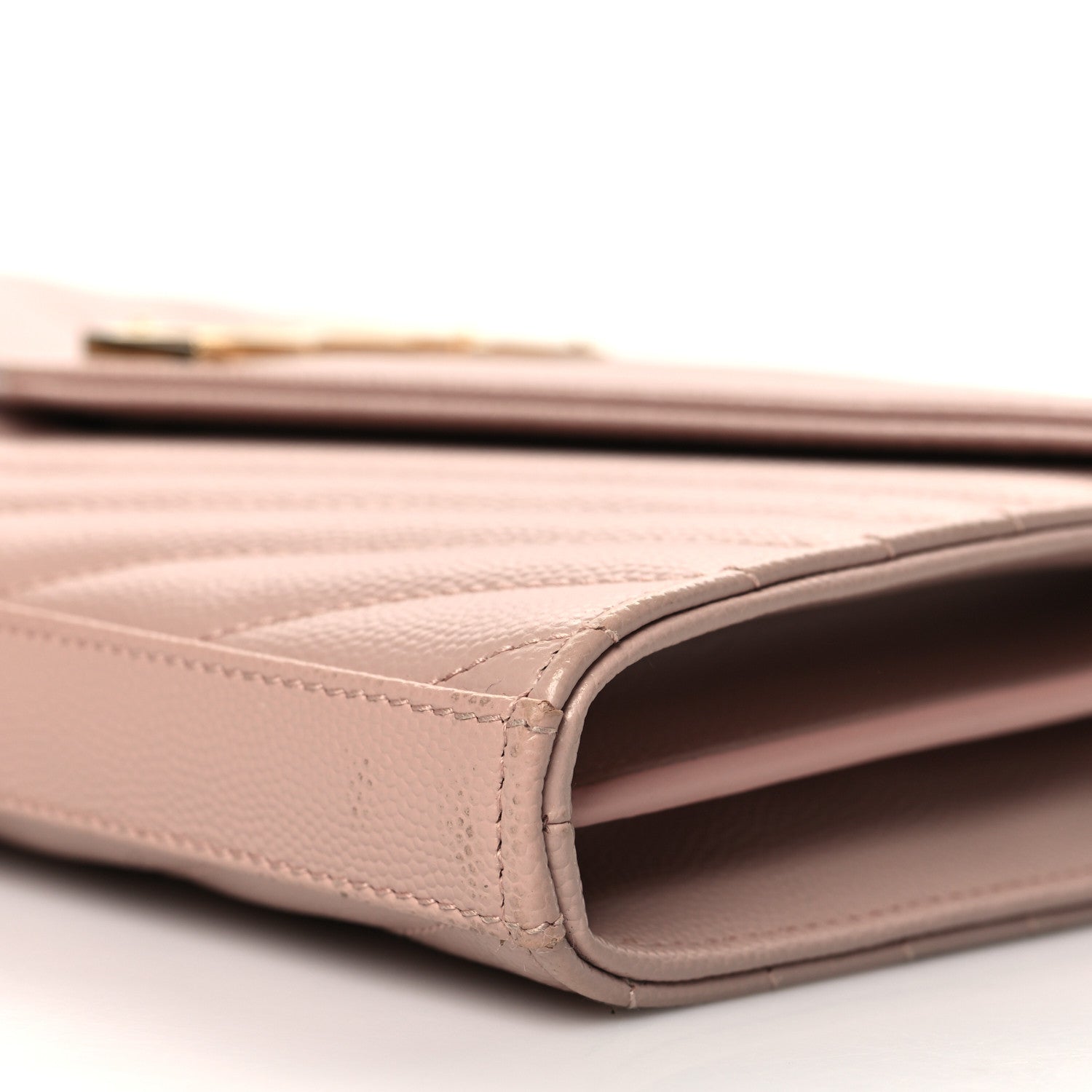 Saint Laurent Grain De Poudre Matelasse Chevron Monogram Chain Wallet Pale Blush 12 of 14