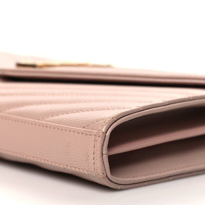 Saint Laurent Grain De Poudre Matelasse Chevron Monogram Chain Wallet Pale Blush 12 of 14
