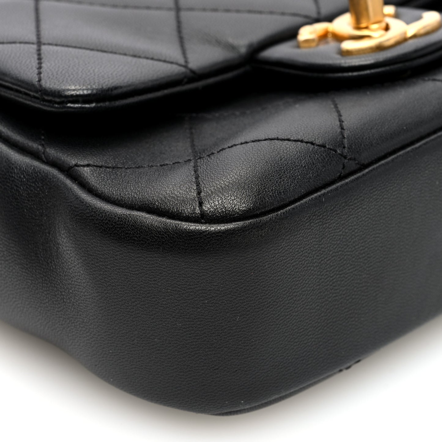 Lambskin Quilted Small Circular Handle Bag Black