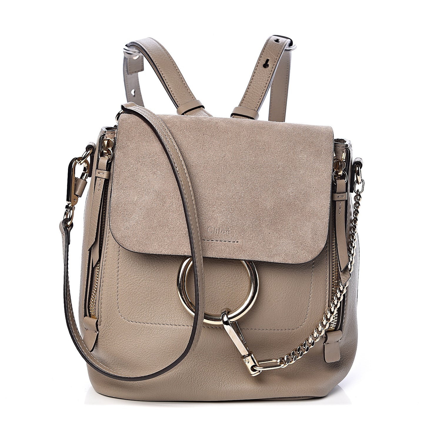 Suede Calfskin Small Faye Backpack Motty Grey