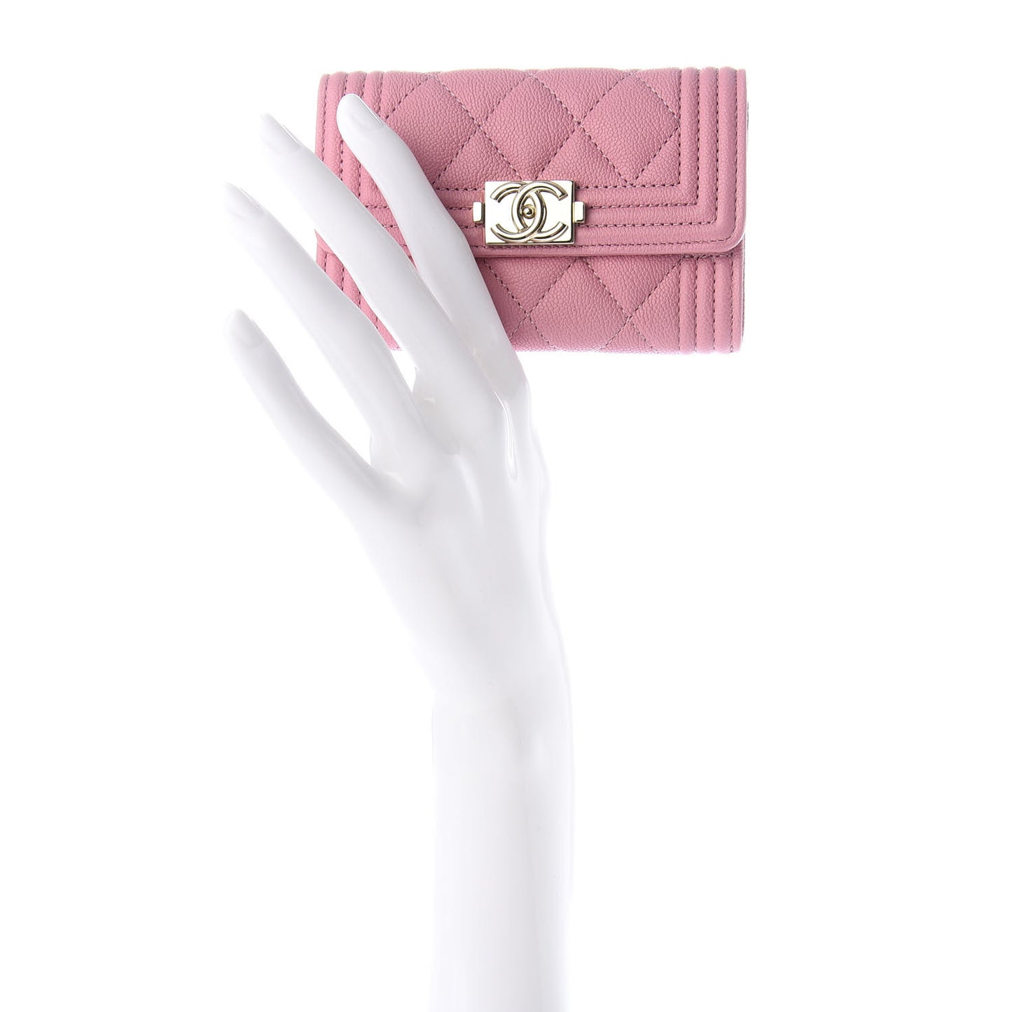 Caviar Quilted Boy Flap Card Holder Wallet Light Pink