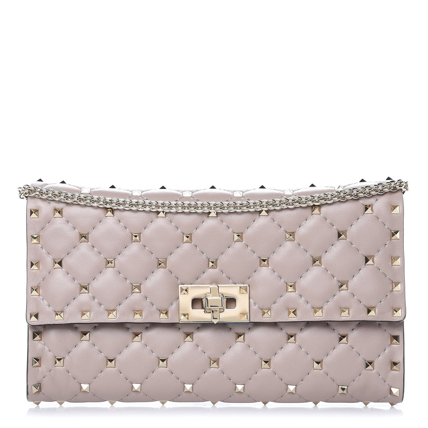 Lambskin Rockstud Spike Wallet on Chain Poudre