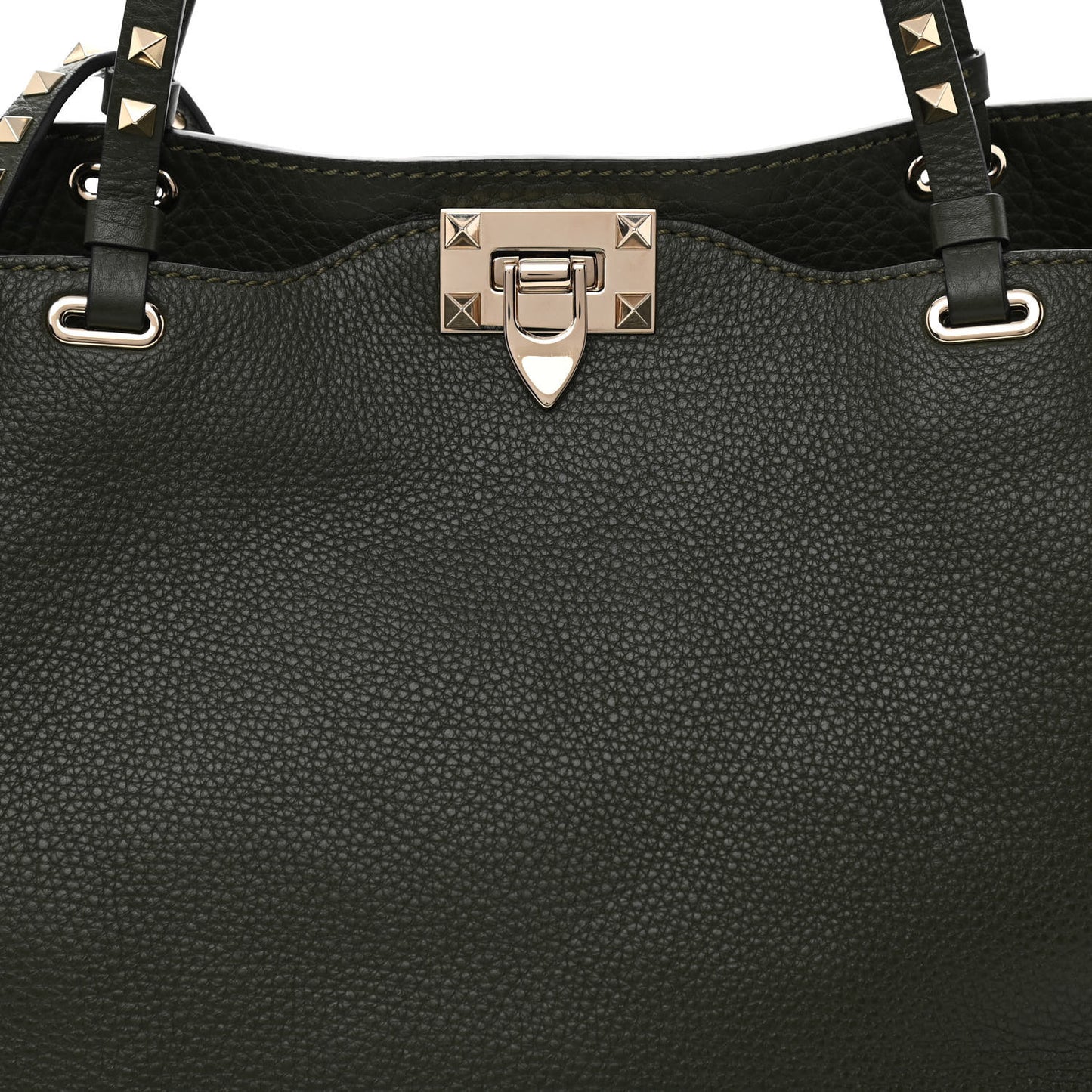 Pebbled Calfskin Medium Rockstud Tote Army Green