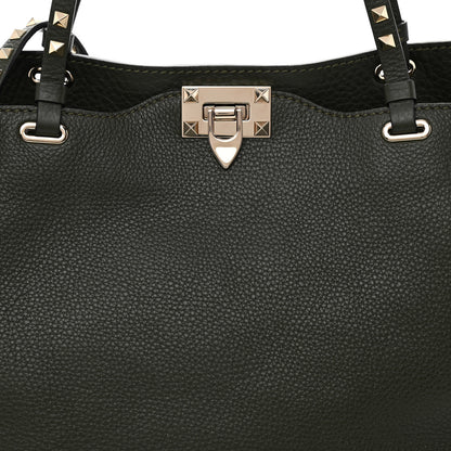 Valentino Garavani Pebbled Calfskin Medium Rockstud Tote Army Green 7 of 9