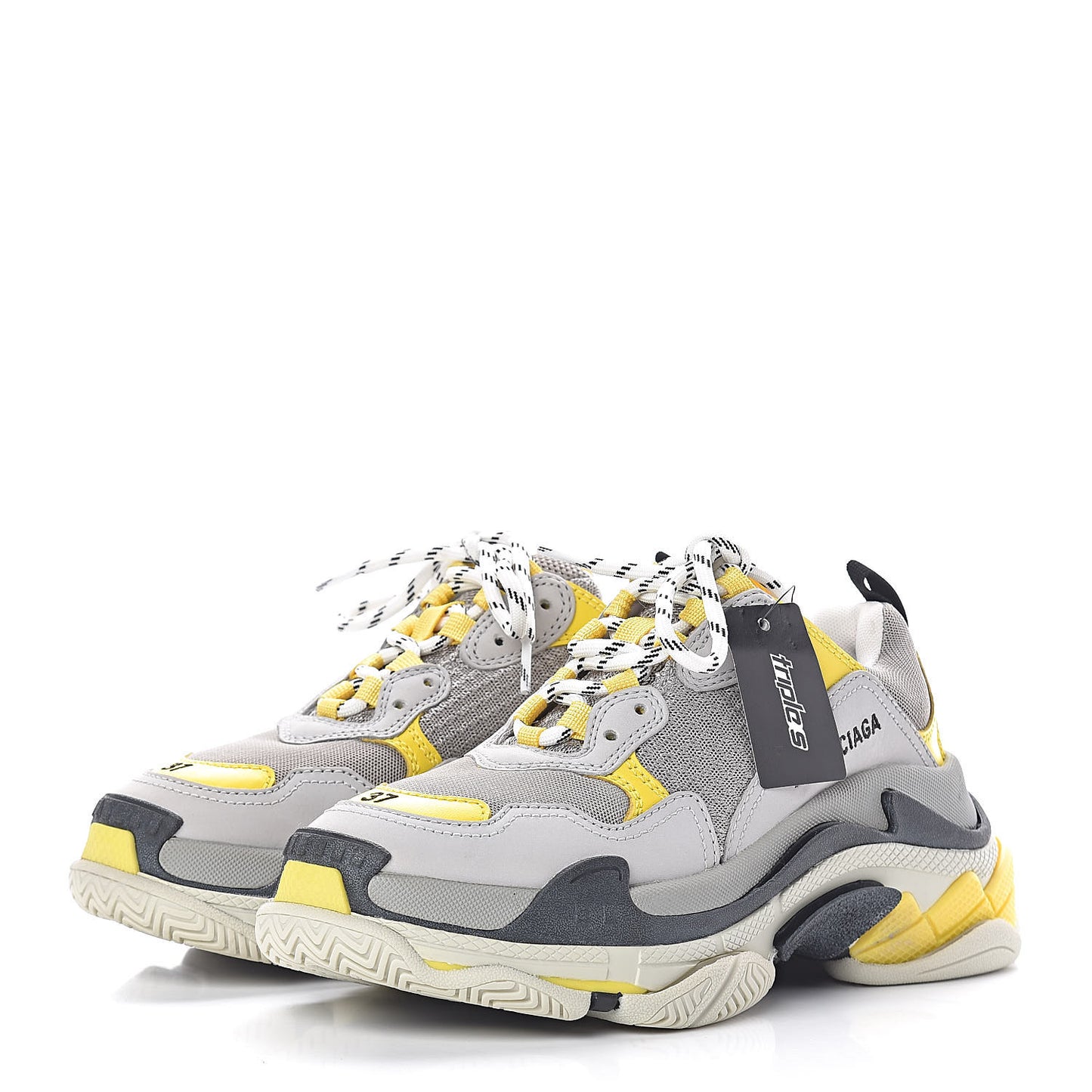 Fabric Mesh Womens Triple S Sneakers 37 Yellow Grey White