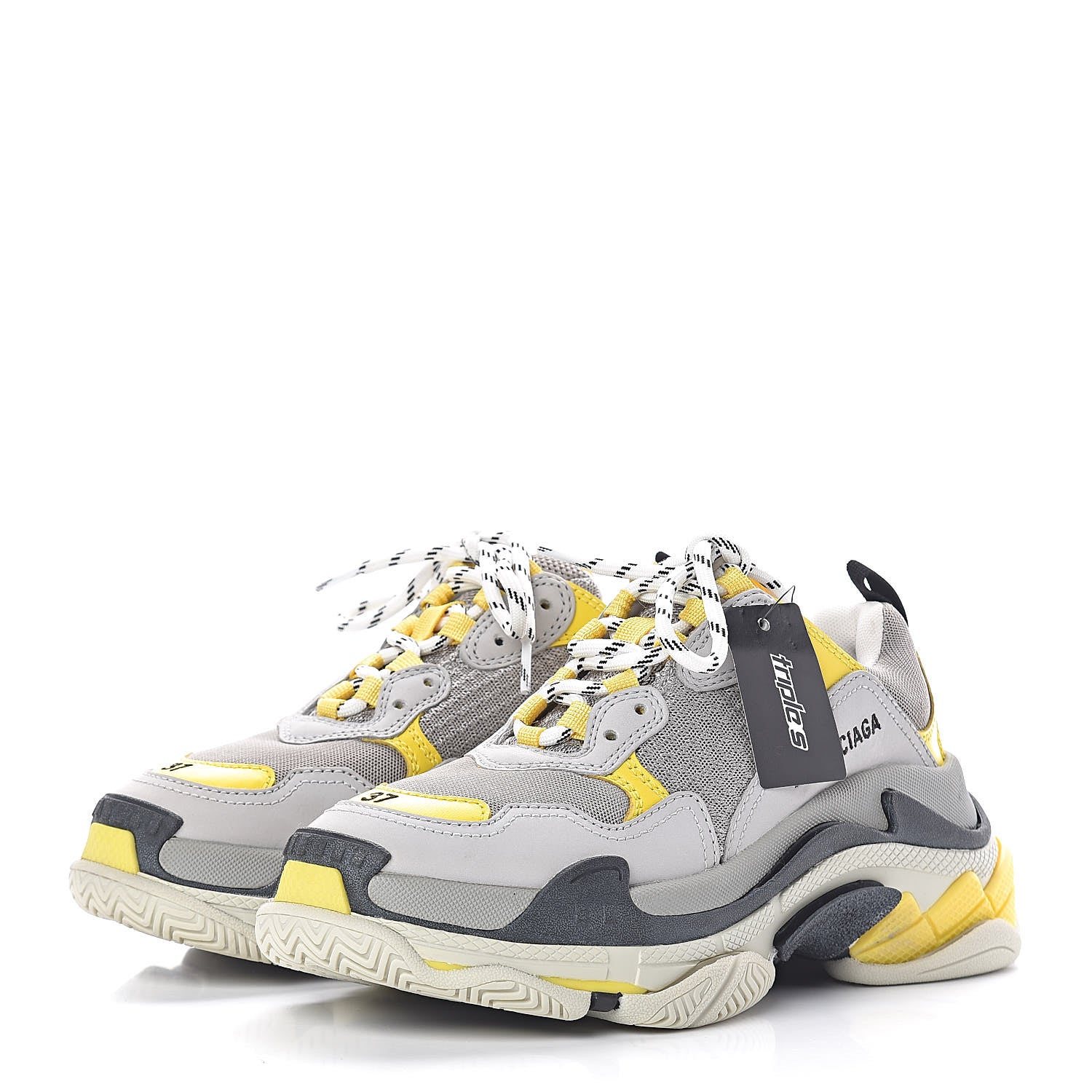 Balenciaga Fabric Mesh Womens Triple S Sneakers 37 Yellow Grey White 3 of 11