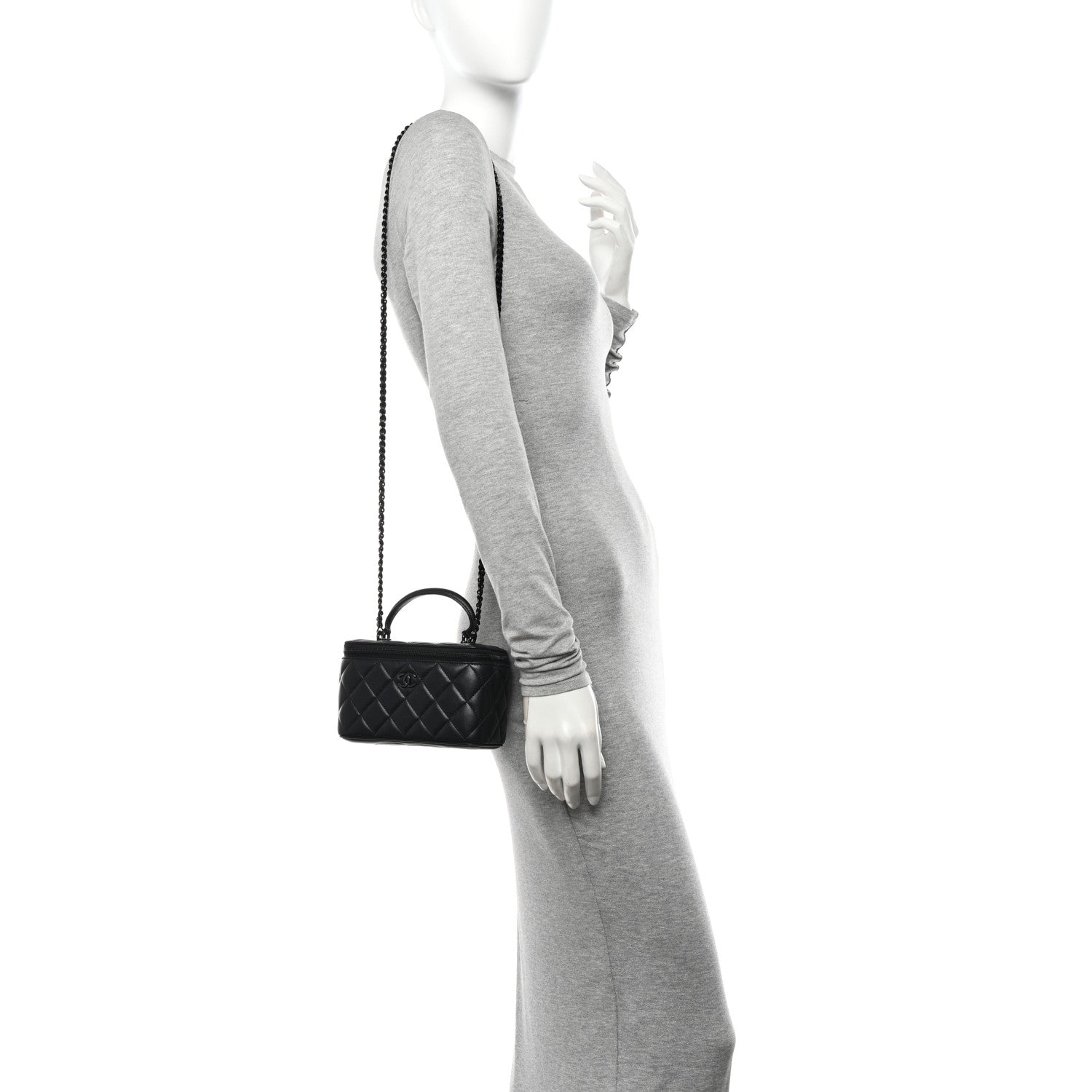 Chanel Lambskin Quilted Small Top Handle Vanity Case With Chain So Black 2 of 11