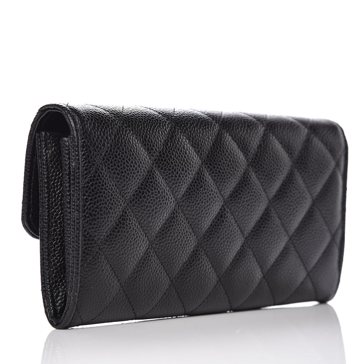 Caviar Quilted Large Gusset Flap Wallet Black