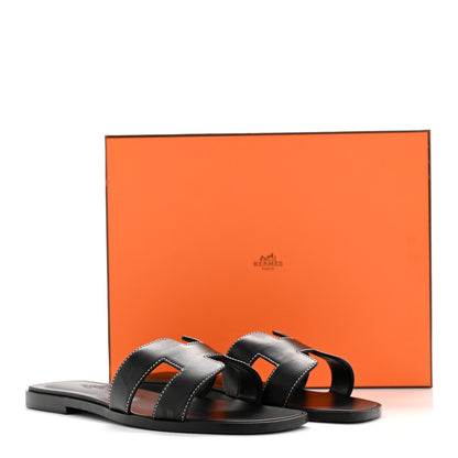 Hermes Box Calfskin Oran Sandals 37.5 Black 21 of 22