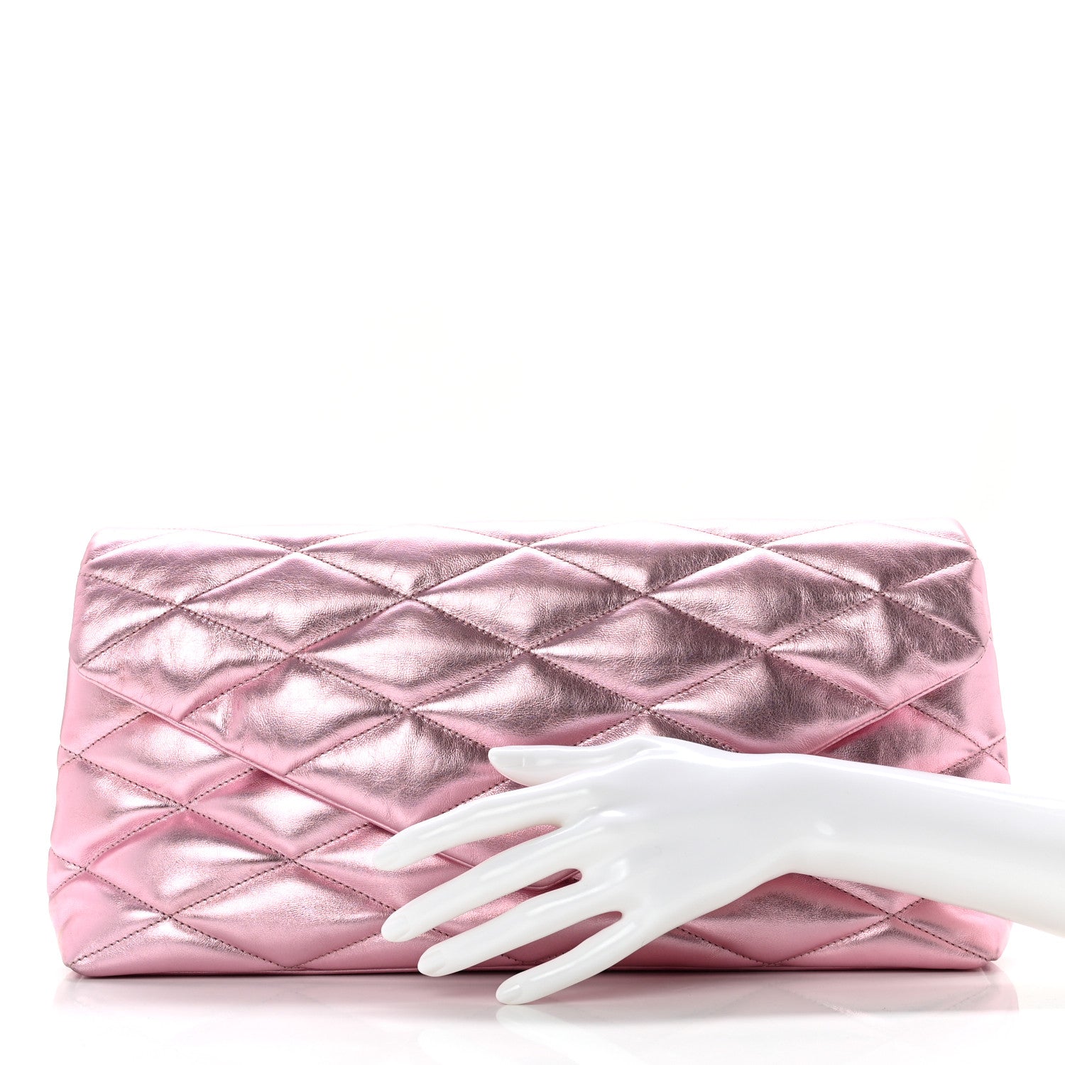 Saint Laurent Metallic Lambskin Quilted Sade Puffer Envelope Clutch Pink 2 of 9