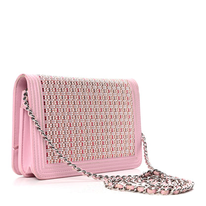 Chanel Calfskin Crystal Studded Boy Wallet On Chain WOC Pink 2 of 6