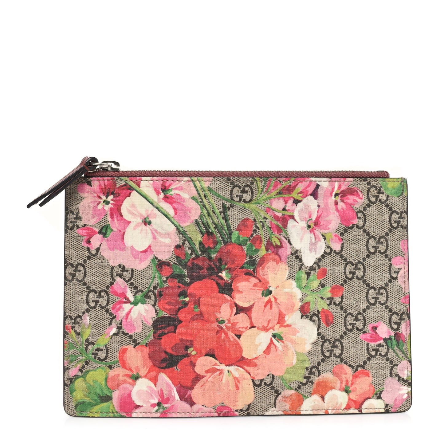 GG Supreme Monogram Blooms Small Zip Pouch Beige Multicolor Dry Rose