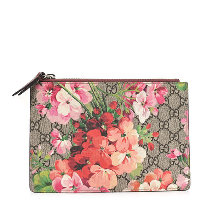 Gucci GG Supreme Monogram Blooms Small Zip Pouch Beige Multicolor Dry Rose 1 of 7