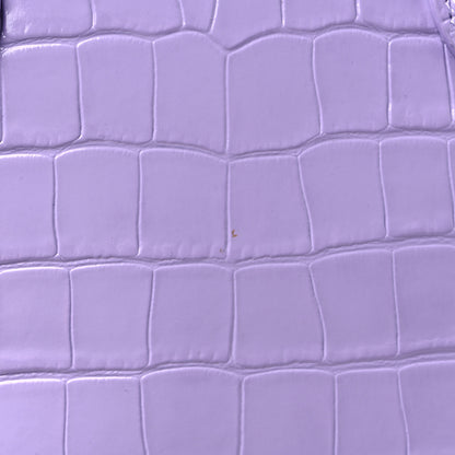 Balenciaga Shiny Calfskin Logo Crocodile Embossed S Ville Top Handle Bag Lilac White 10 of 11