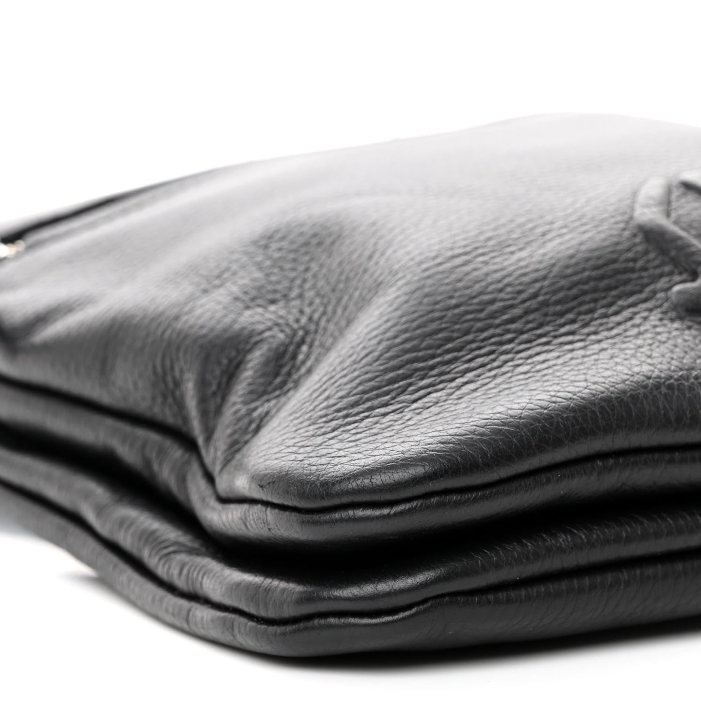 Grained Calfskin Logo Shoulder Bag Black