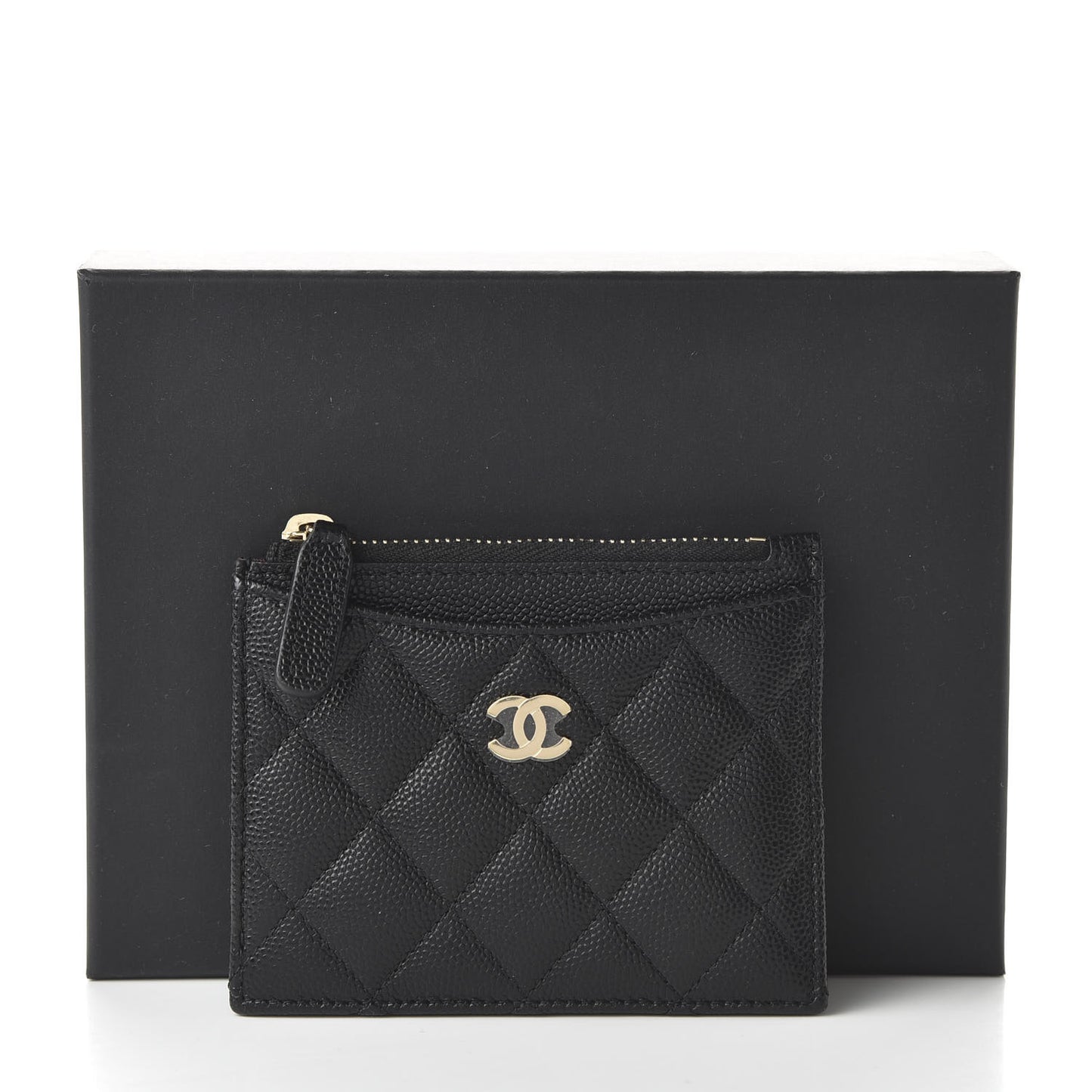 Caviar Quilted CC Zip Card Holder Black