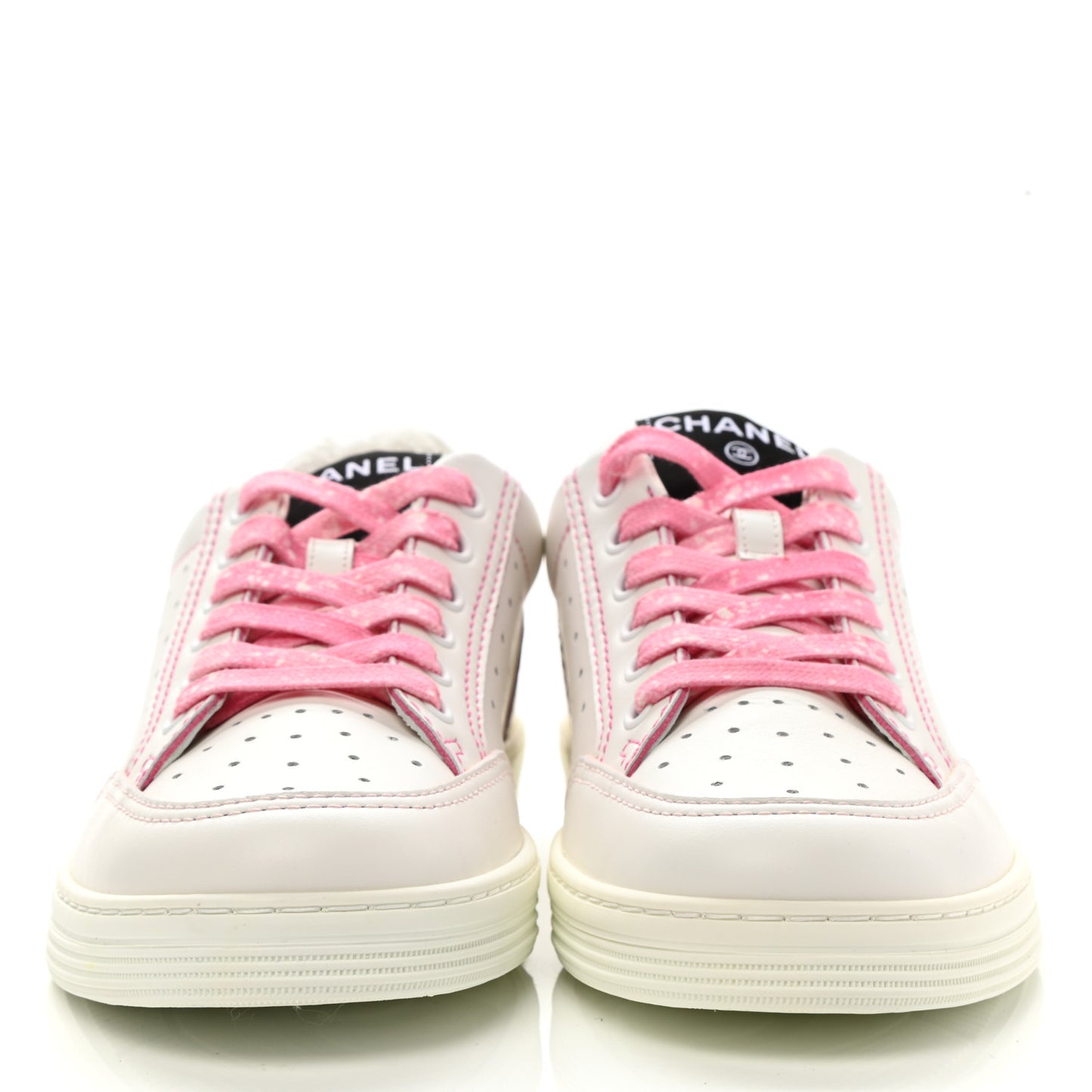 Calfskin Womens Logo Sneakers 37.5 White Pink