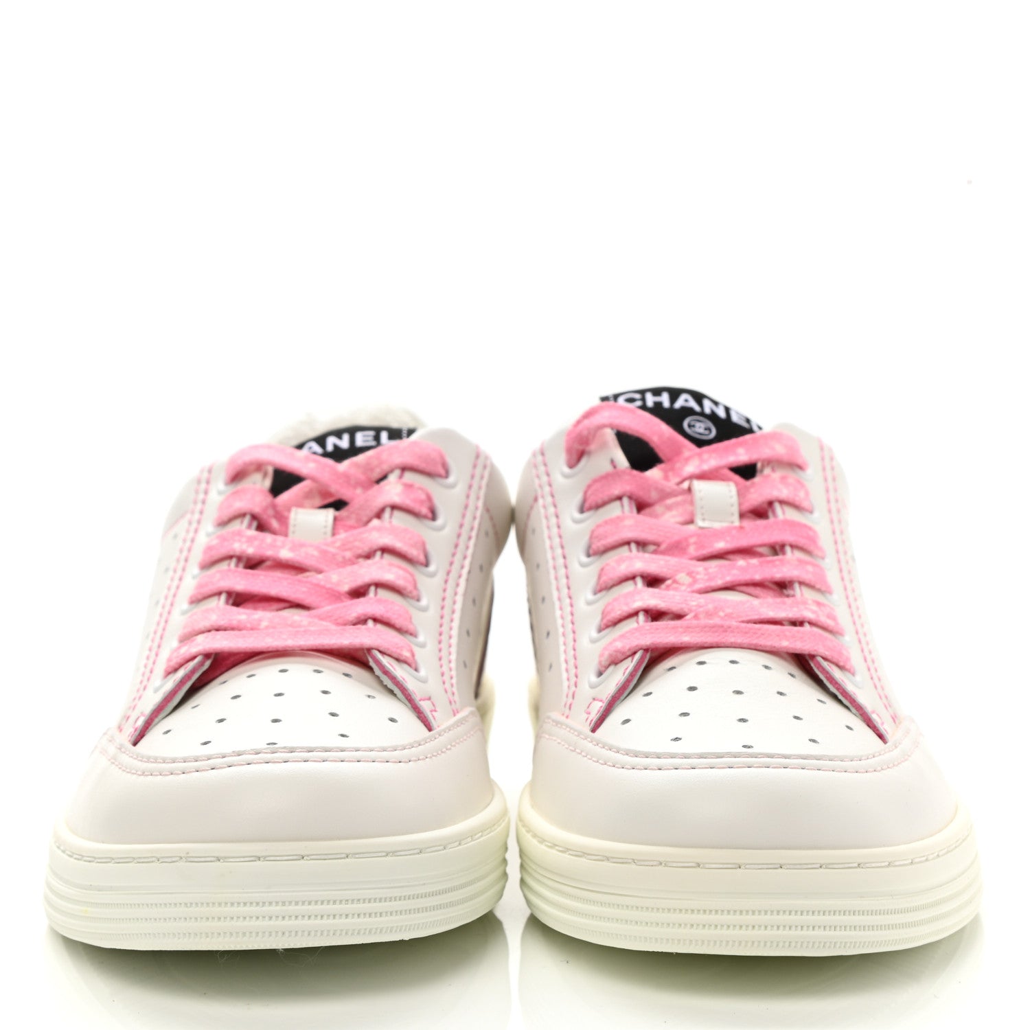 Chanel Calfskin Womens Logo Sneakers 37.5 White Pink 2 of 9