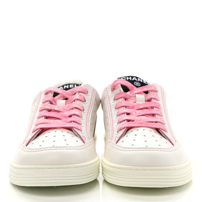 Chanel Calfskin Womens Logo Sneakers 37.5 White Pink 2 of 9