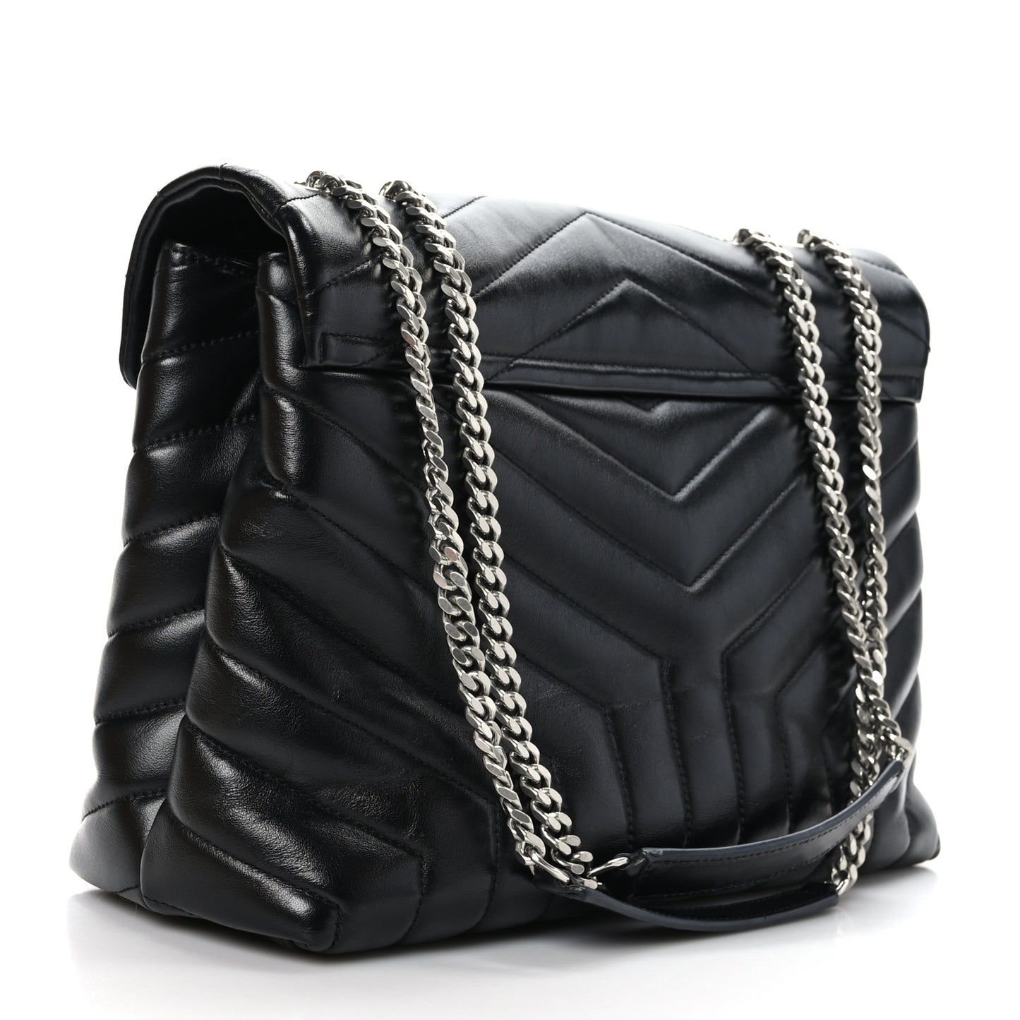 Calfskin Y Quilted Monogram Medium Loulou Chain Satchel Black