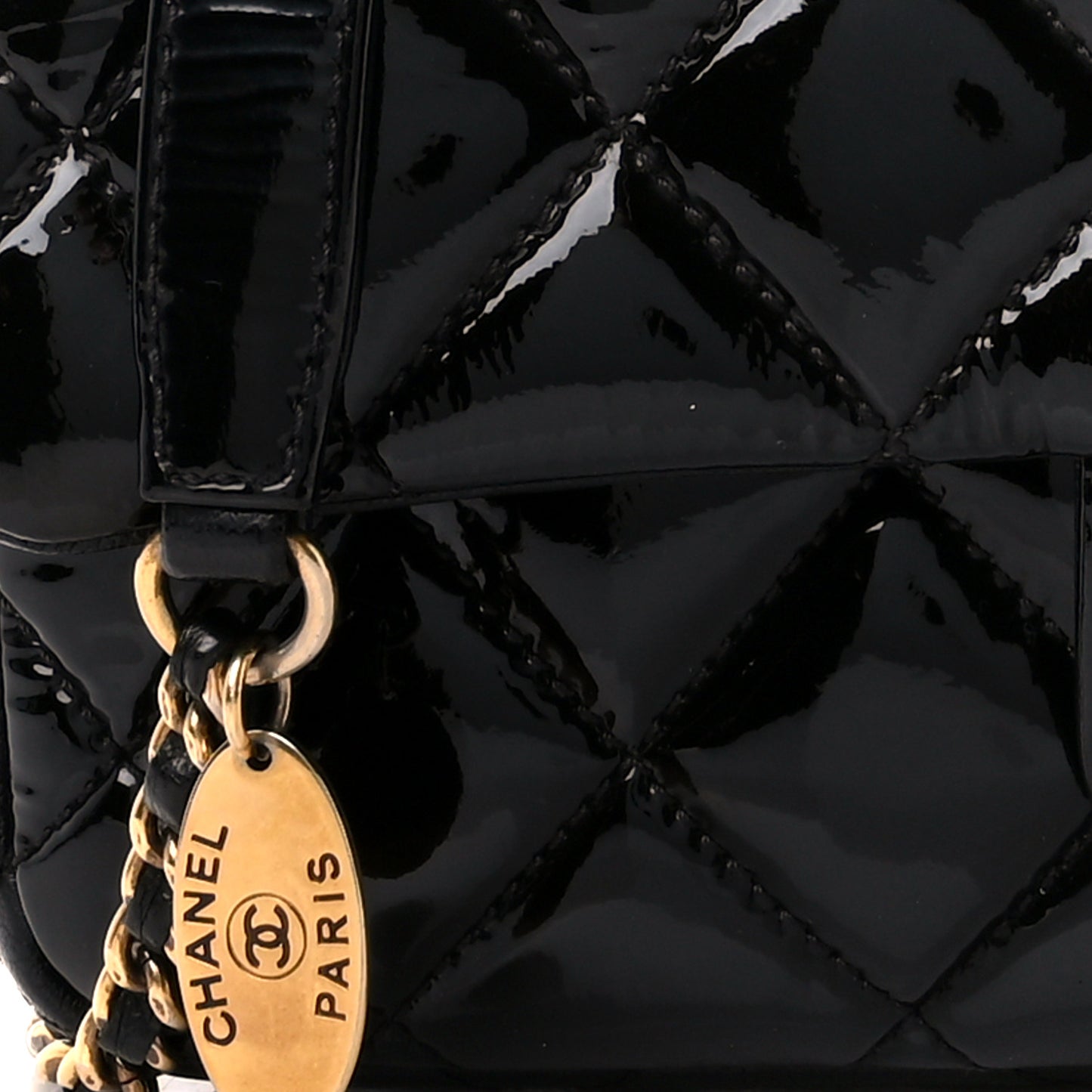 Patent Goatskin Quilted Small CC Eyelet Flap Black