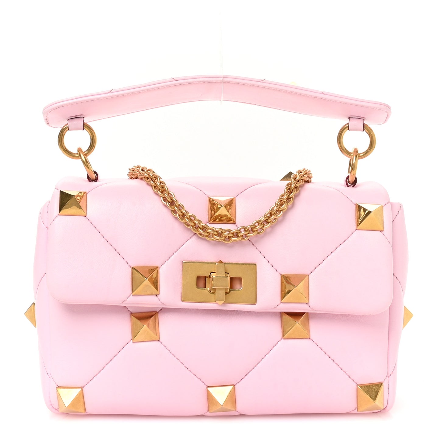 Nappa Medium Roman Stud Shoulder Bag Pink Borealis