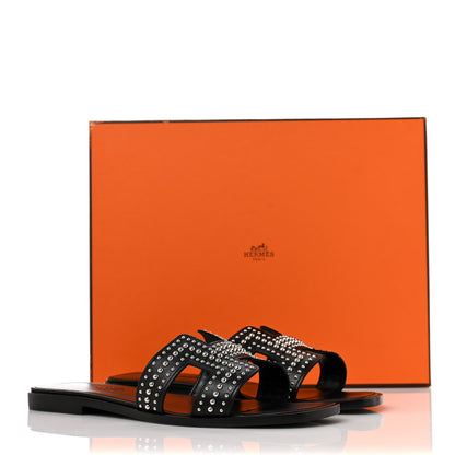 Hermes Calfskin Studded Oran Sandals 36 Black 10 of 10