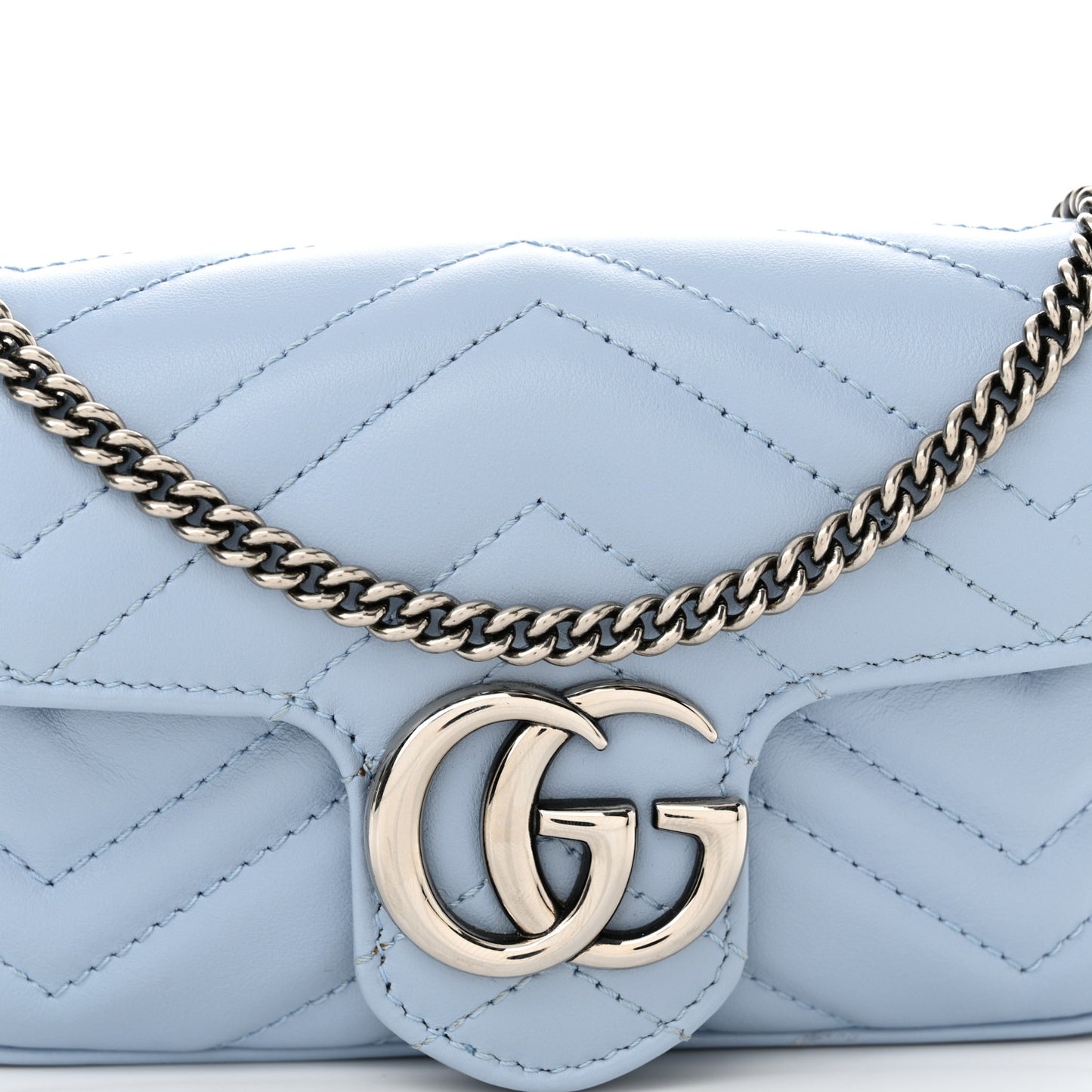 Calfskin Matelasse Super Mini GG Marmont Shoulder Bag Porcelain Light Blue