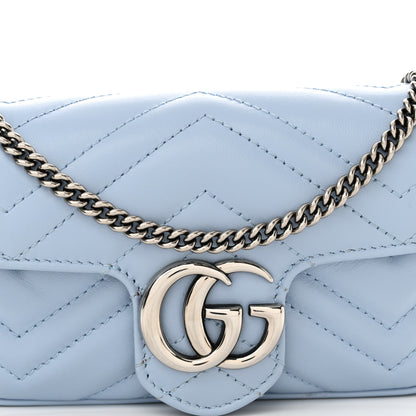Gucci Calfskin Matelasse Super Mini GG Marmont Shoulder Bag Porcelain Light Blue 8 of 11